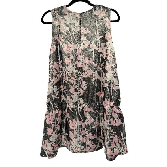 H&M Silver Metallic Pink Floral Elastic Peplum Silk Blend Dress‎ - Picture 2 of 8